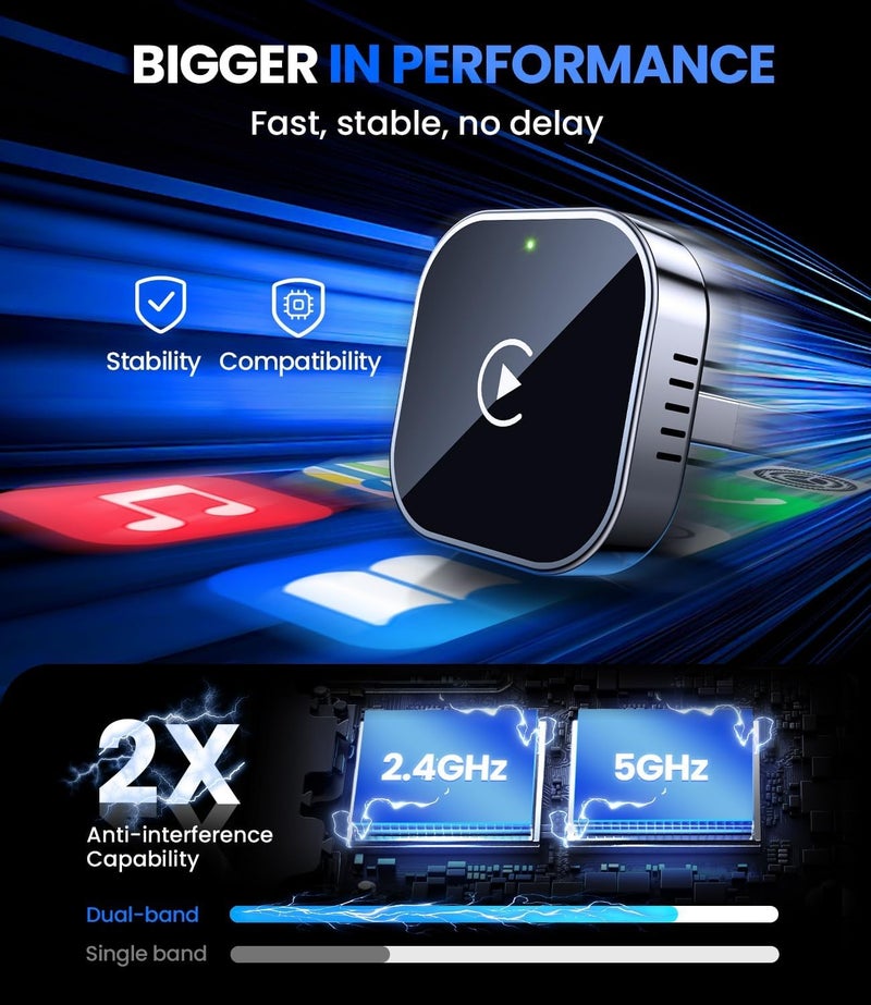 Teeran Wireless CarPlay Adapter 2025 Upgrade Wired CarPlay to Wireless, Mini Cube Design for Cars with Built-in Wired Apple CarPlay Plug and Play Easy Use Fast Stable Connection Car Play for iPhone - Image 5